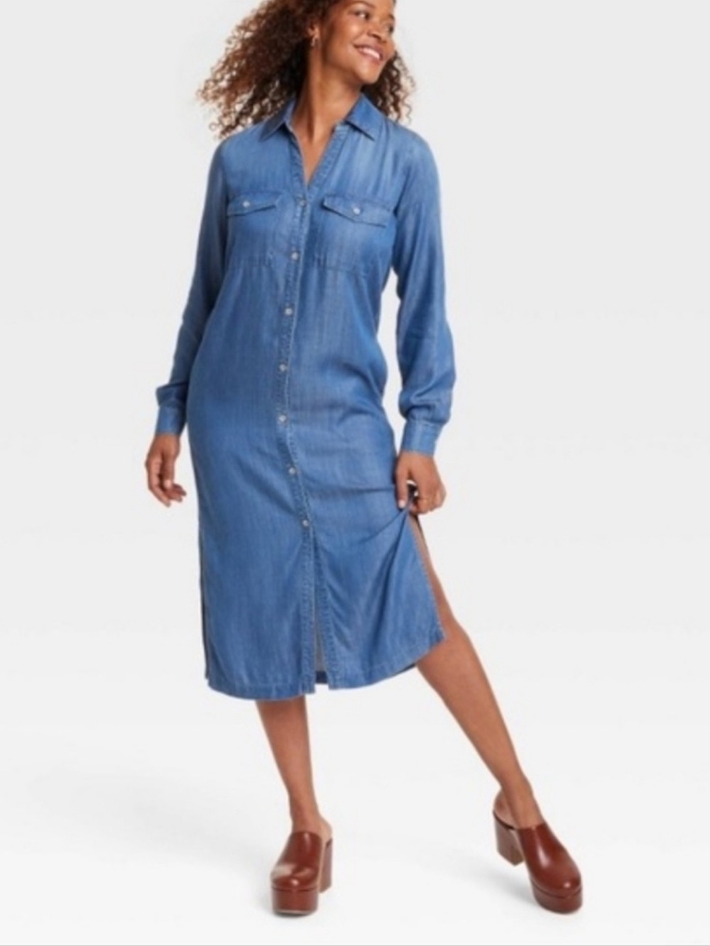 Knox Rose Chambray Midi Shirt Dress - Blue